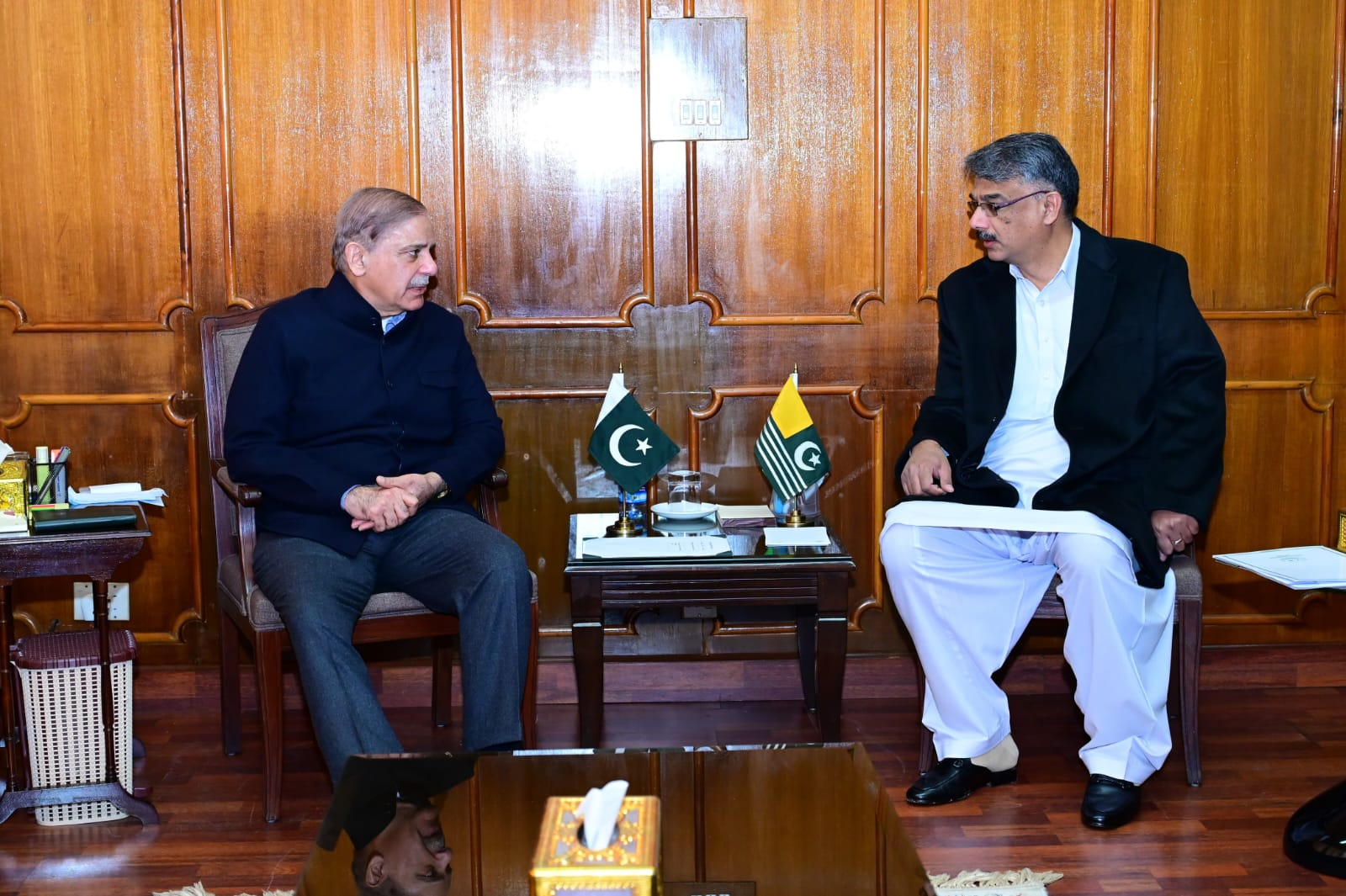 Shehbaz meets AJK PM; assures Pakistan’s support for Kashmiris’ self-determination right