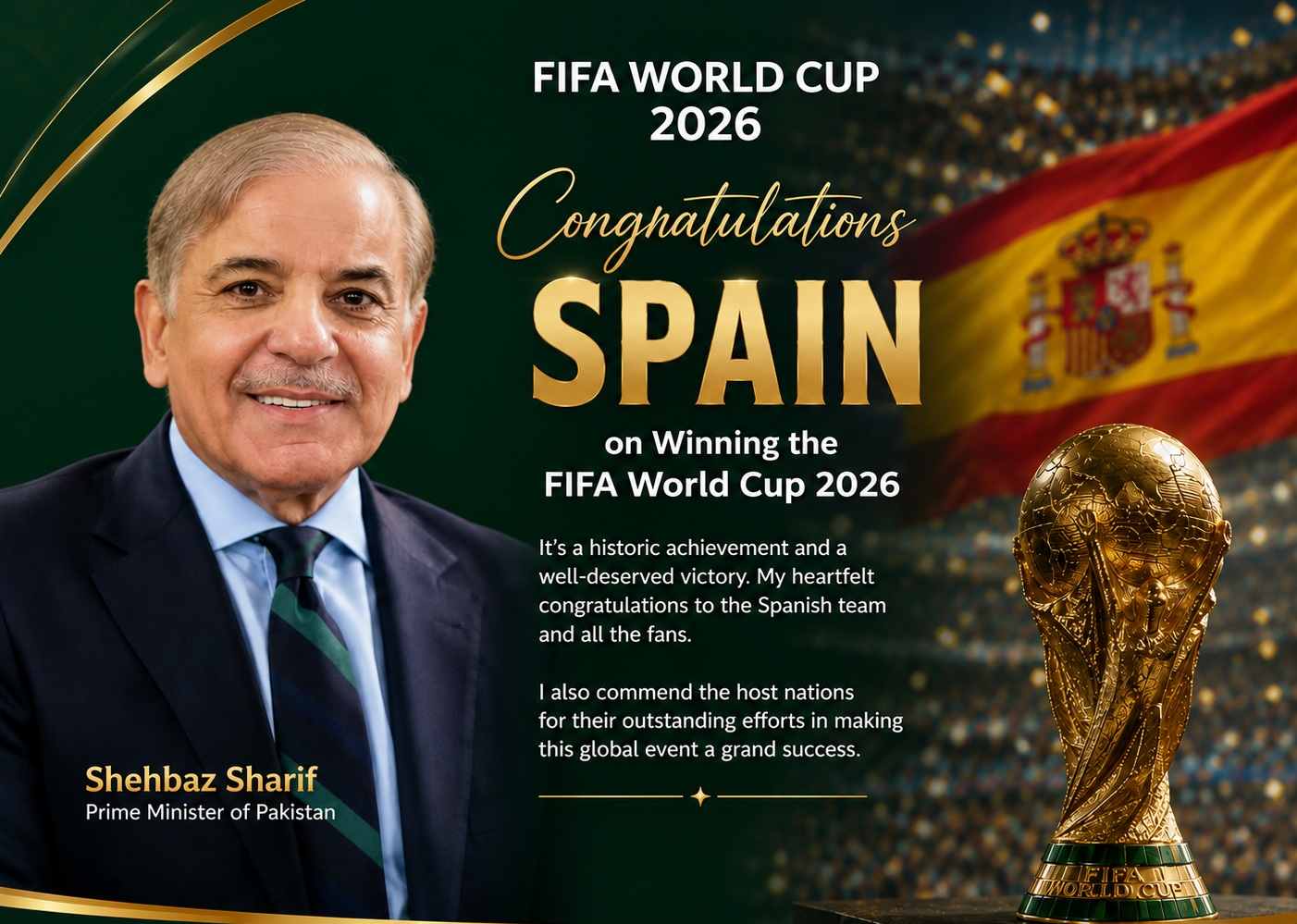 PM congratulates Spain on FIFA World Cup victory, commends host nations